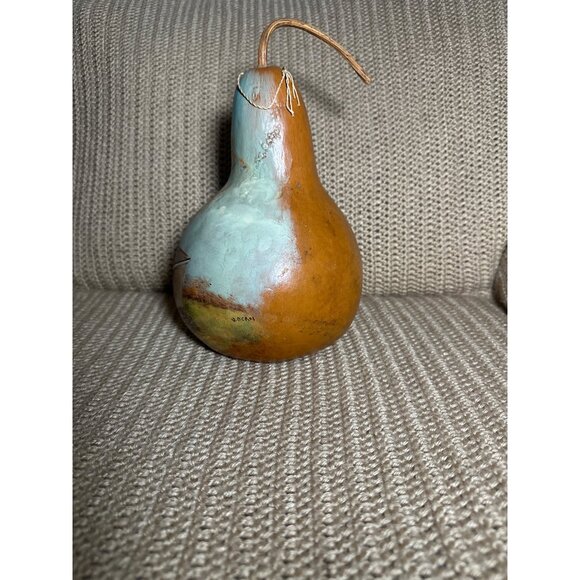 Vtg Hand Painted Decorative 10" Gourd Rustic Autumn Landscape Design Folk Art - Picture 2 of 10